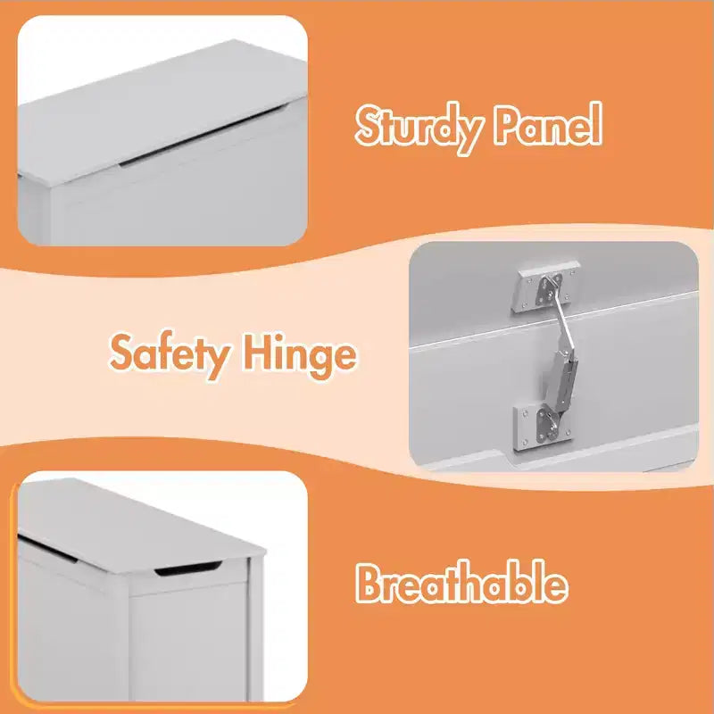 Baule portagiochi in legno per bambini con coperchio con cerniera di sicurezza – Marrone / Grigio / Bianco