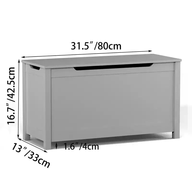 Baule portagiochi in legno per bambini con coperchio con cerniera di sicurezza – Marrone / Grigio / Bianco