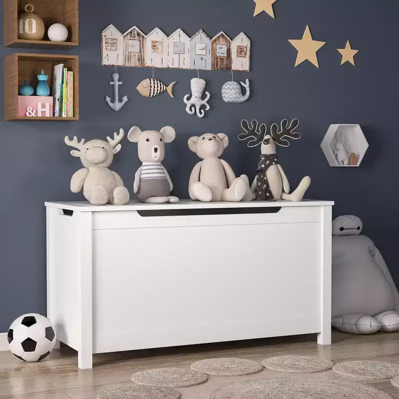 Baule portagiochi in legno per bambini con coperchio con cerniera di sicurezza – Marrone / Grigio / Bianco