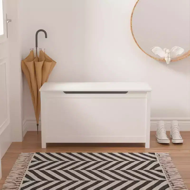 Baule portagiochi in legno per bambini con coperchio con cerniera di sicurezza – Marrone / Grigio / Bianco
