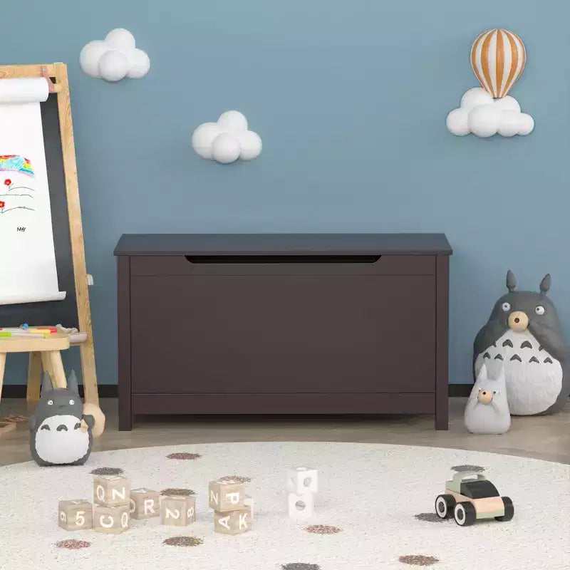 Baule portagiochi in legno per bambini con coperchio con cerniera di sicurezza – Marrone / Grigio / Bianco