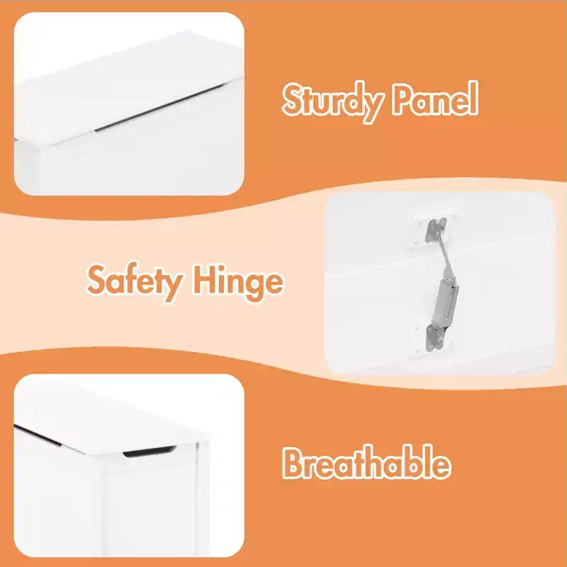 Baule portagiochi in legno per bambini con coperchio con cerniera di sicurezza – Marrone / Grigio / Bianco