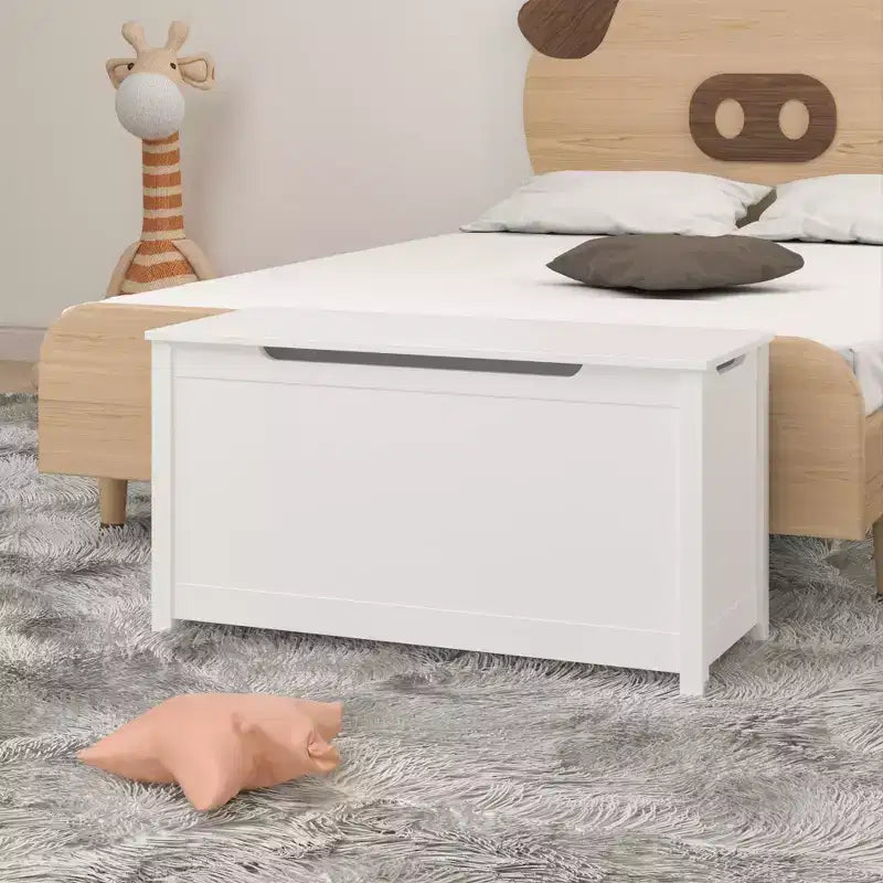 Baule portagiochi in legno per bambini con coperchio con cerniera di sicurezza – Marrone / Grigio / Bianco