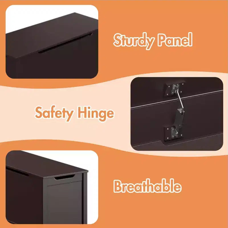 Baule portagiochi in legno per bambini con coperchio con cerniera di sicurezza – Marrone / Grigio / Bianco