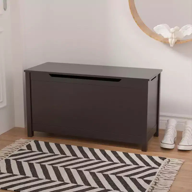 Baule portagiochi in legno per bambini con coperchio con cerniera di sicurezza – Marrone / Grigio / Bianco