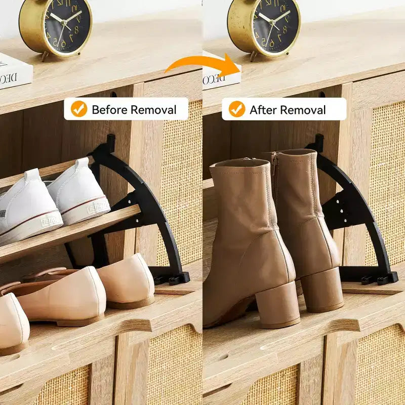 Scarpiera in Rattan con 4 Ante a Ribalta | Nero+Rovere / Rovere / Bianco | Contiene 18 Paia | Autoportante
