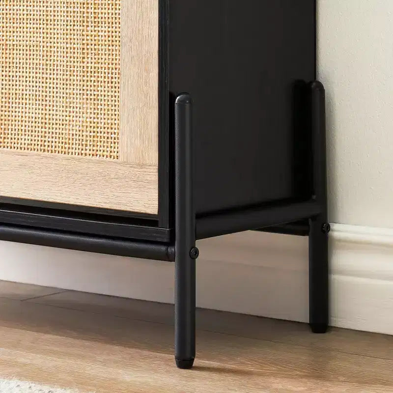Scarpiera in Rattan con 4 Ante a Ribalta | Nero+Rovere / Rovere / Bianco | Contiene 18 Paia | Autoportante