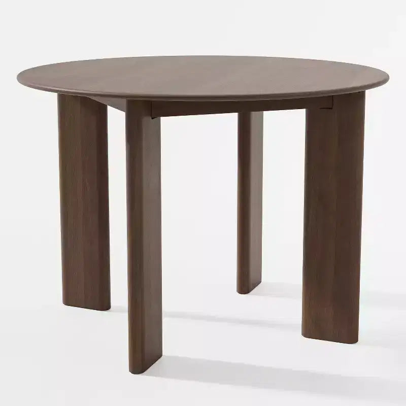 Tavolo da pranzo rotondo in legno marrone per 4 persone, con base a 4 gambe