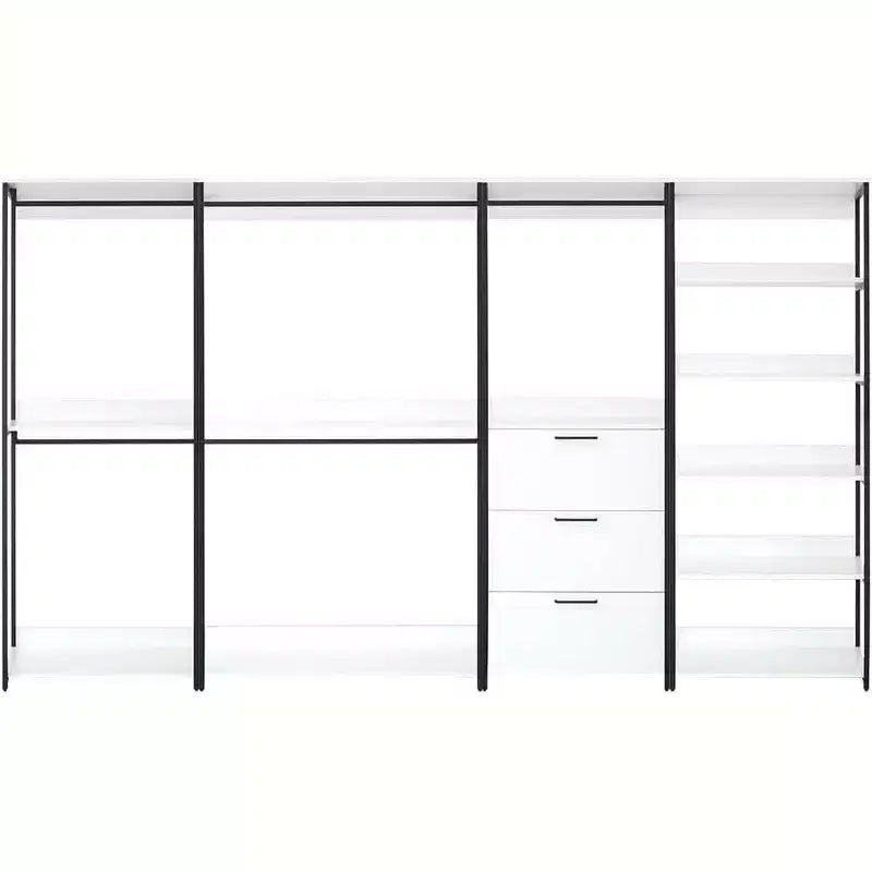 Sistema armadio autoportante bianco e nero, 4 torri 8 ripiani, cabina armadio