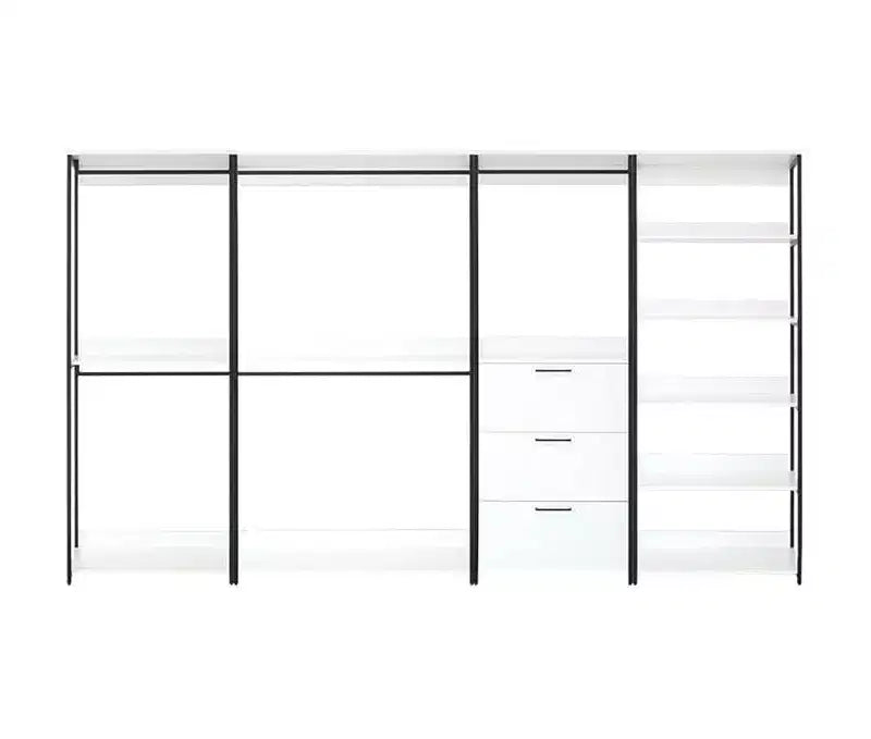 Sistema armadio autoportante bianco e nero, 4 torri 8 ripiani, cabina armadio