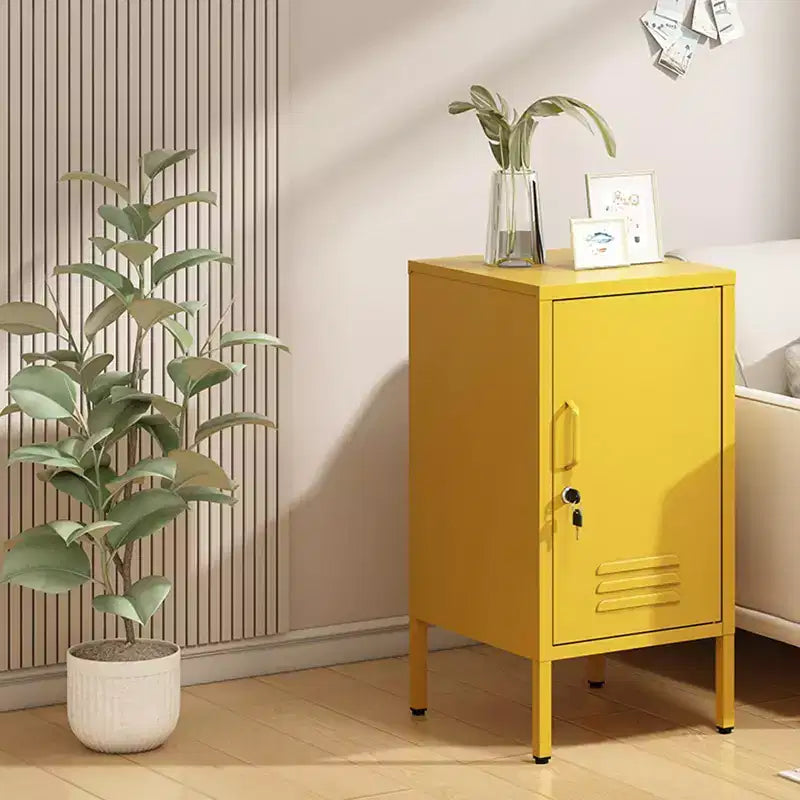 Tavolino in metallo con ripiani regolabili e anta con serratura – Verde / Arancione / Rosa / Viola, 1 persona