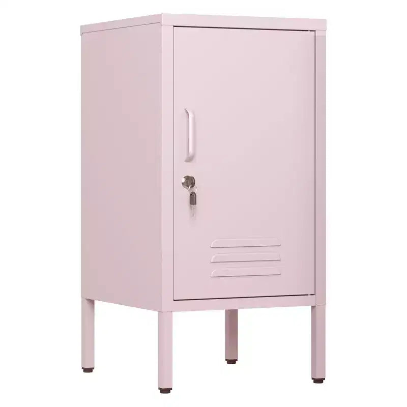 Tavolino in metallo con ripiani regolabili e anta con serratura – Verde / Arancione / Rosa / Viola, 1 persona