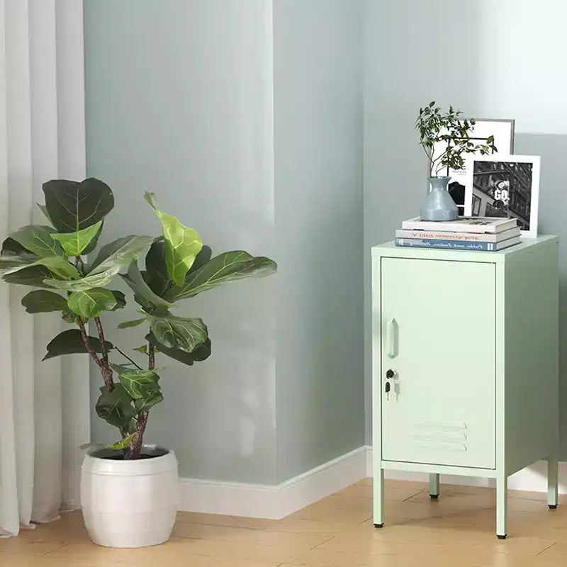 Tavolino in metallo con ripiani regolabili e anta con serratura – Verde / Arancione / Rosa / Viola, 1 persona