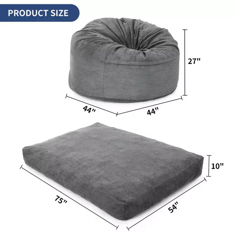 Grigio Scuro / Grigio Chiaro / Blu Marino Poltrona Sacco e Letto Convertibile 2-in-1, per 2 Adulti