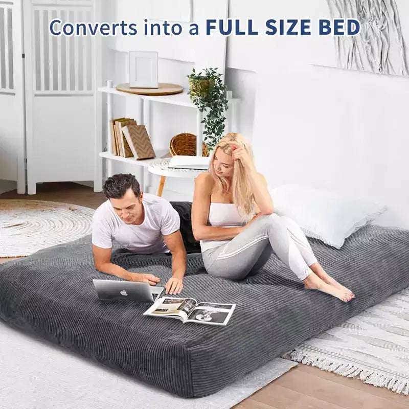 Grigio Scuro / Grigio Chiaro / Blu Marino Poltrona Sacco e Letto Convertibile 2-in-1, per 2 Adulti
