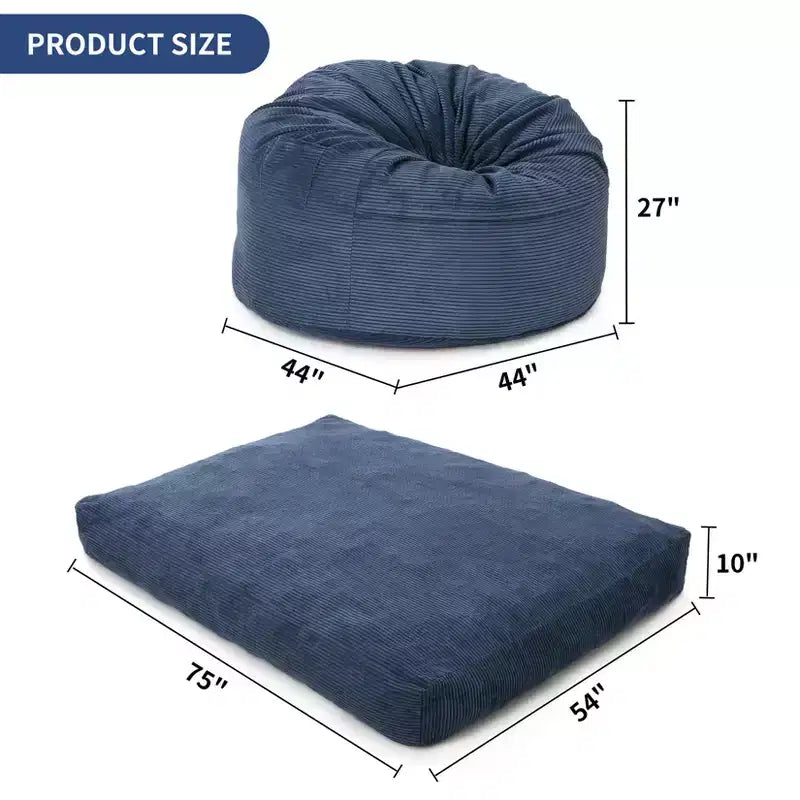 Grigio Scuro / Grigio Chiaro / Blu Marino Poltrona Sacco e Letto Convertibile 2-in-1, per 2 Adulti