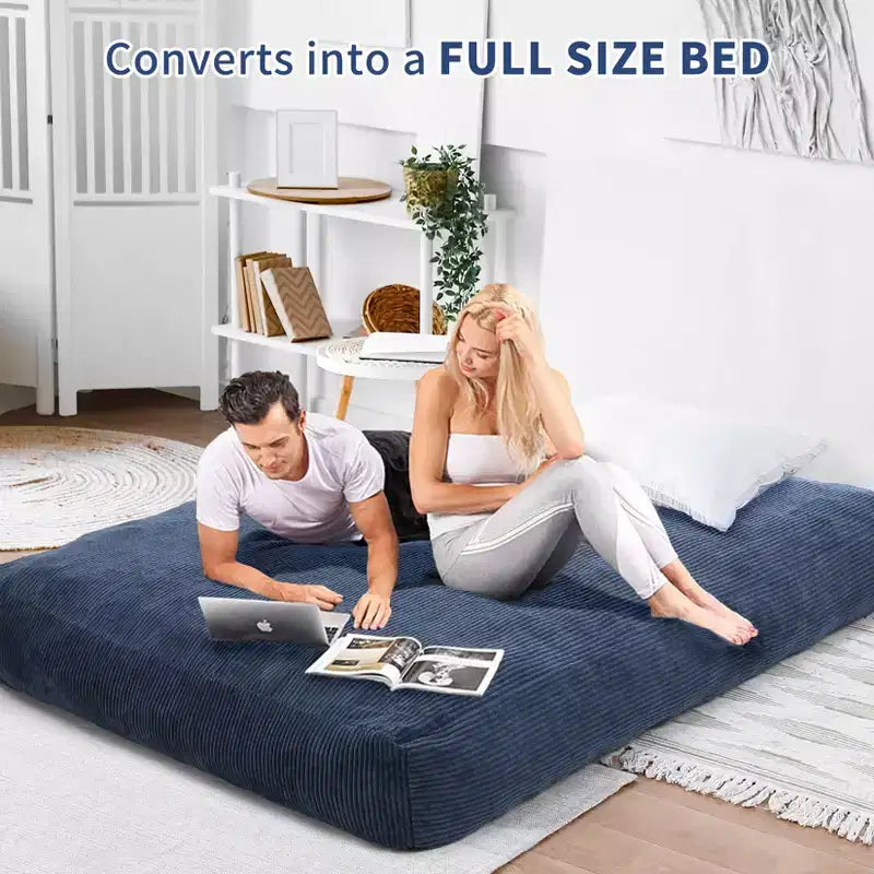 Grigio Scuro / Grigio Chiaro / Blu Marino Poltrona Sacco e Letto Convertibile 2-in-1, per 2 Adulti