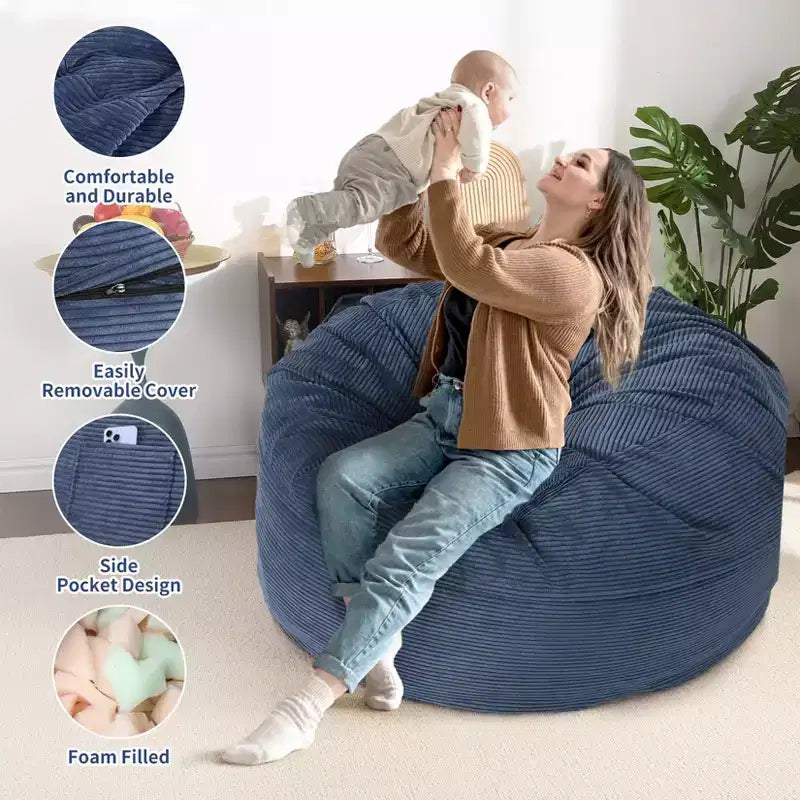Grigio Scuro / Grigio Chiaro / Blu Marino Poltrona Sacco e Letto Convertibile 2-in-1, per 2 Adulti
