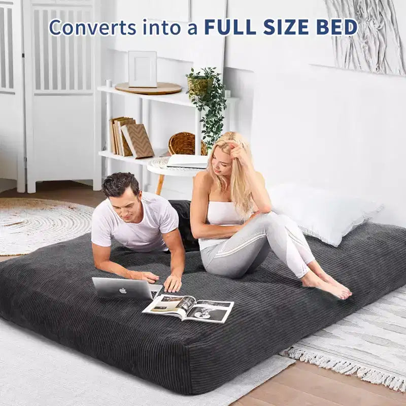 Grigio Scuro / Grigio Chiaro / Blu Marino Poltrona Sacco e Letto Convertibile 2-in-1, per 2 Adulti