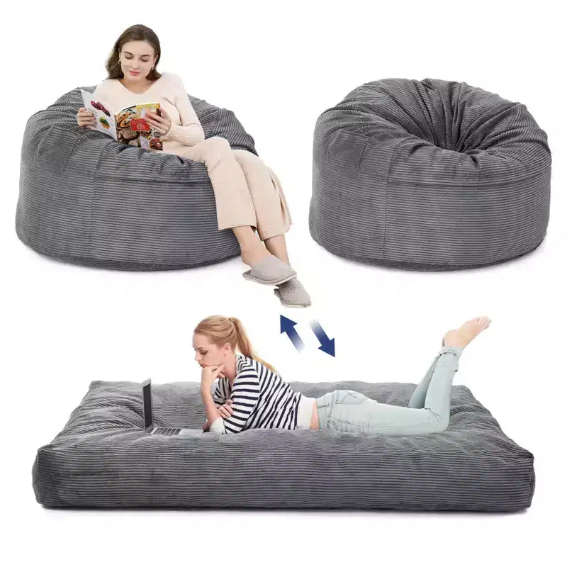 Grigio Scuro / Grigio Chiaro / Blu Marino Poltrona Sacco e Letto Convertibile 2-in-1, per 2 Adulti