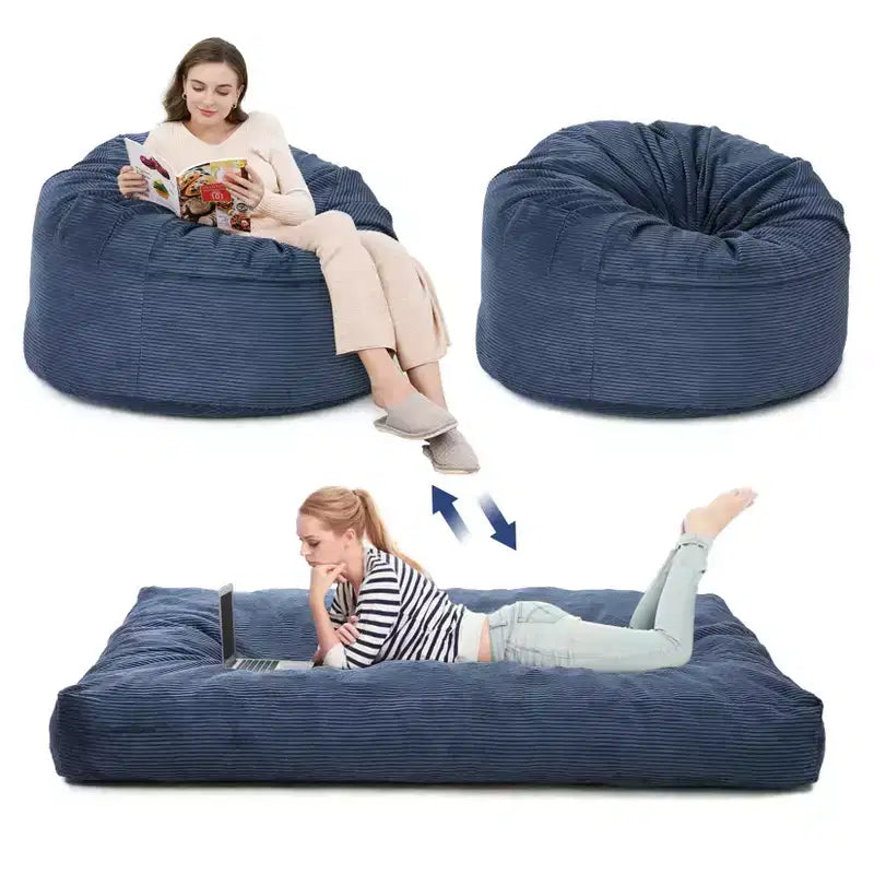 Grigio Scuro / Grigio Chiaro / Blu Marino Poltrona Sacco e Letto Convertibile 2-in-1, per 2 Adulti