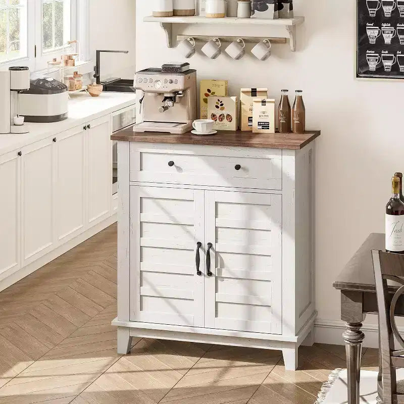 Mobile Contenitore Rustico a 3 Ripiani con Ante a Doghe – Marrone / Marrone e Bianco / Bianco, 80 cm di larghezza, Singolo