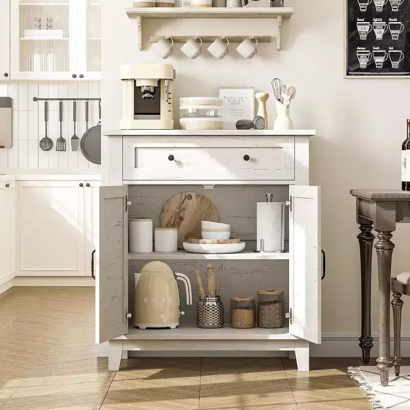 Mobile Contenitore Rustico a 3 Ripiani con Ante a Doghe – Marrone / Marrone e Bianco / Bianco, 80 cm di larghezza, Singolo