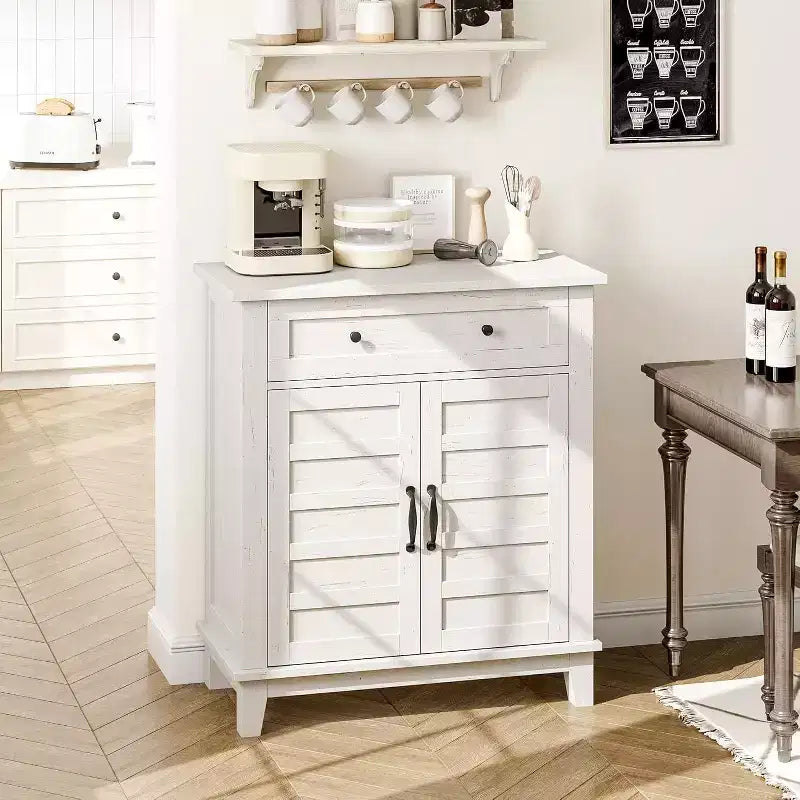 Mobile Contenitore Rustico a 3 Ripiani con Ante a Doghe – Marrone / Marrone e Bianco / Bianco, 80 cm di larghezza, Singolo