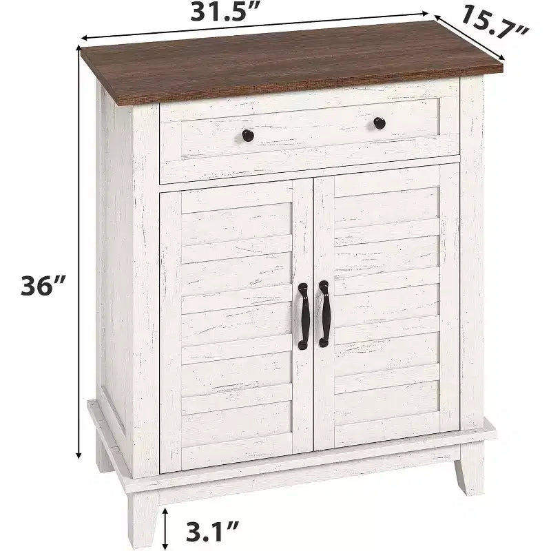 Mobile Contenitore Rustico a 3 Ripiani con Ante a Doghe – Marrone / Marrone e Bianco / Bianco, 80 cm di larghezza, Singolo