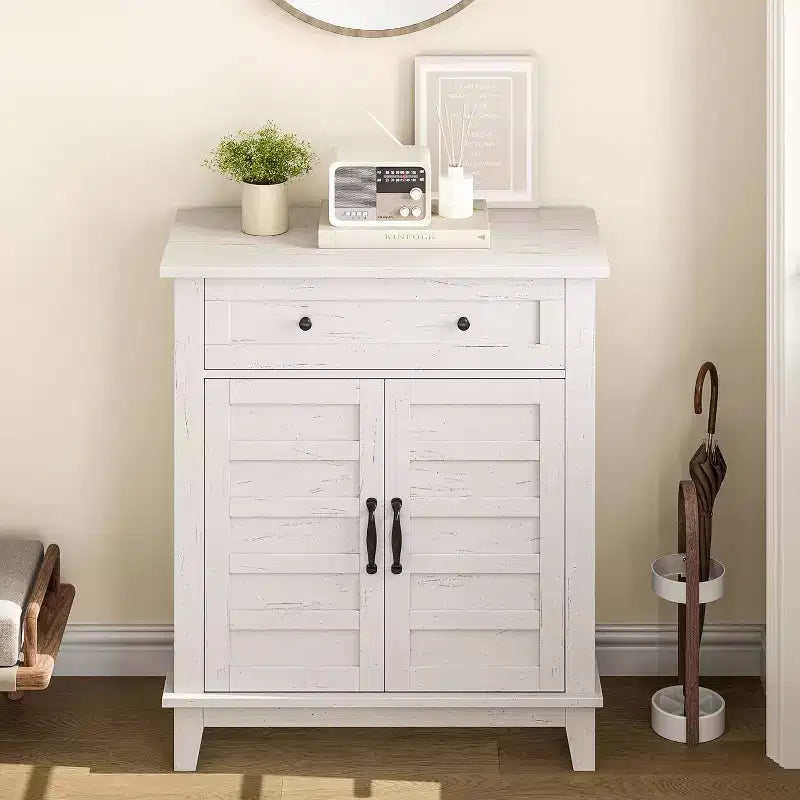 Mobile Contenitore Rustico a 3 Ripiani con Ante a Doghe – Marrone / Marrone e Bianco / Bianco, 80 cm di larghezza, Singolo