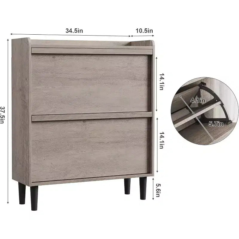 Scarpiera a ribalta a 2 cassetti con ripiano regolabile – Bianco antico / Nero / Grigio / Legno naturale, Contiene 24 paia