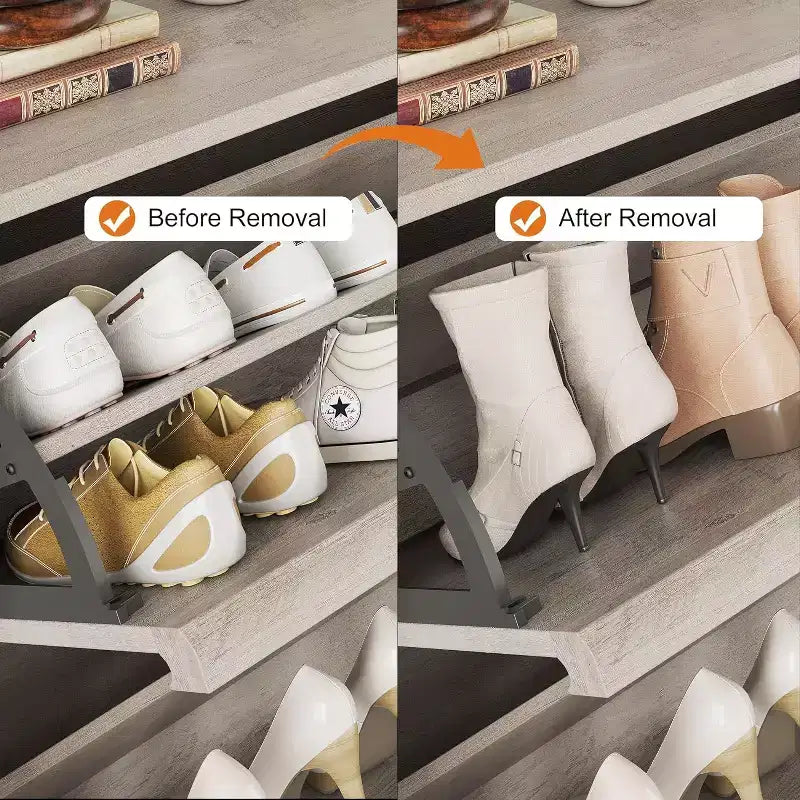 Scarpiera a ribalta a 2 cassetti con ripiano regolabile – Bianco antico / Nero / Grigio / Legno naturale, Contiene 24 paia