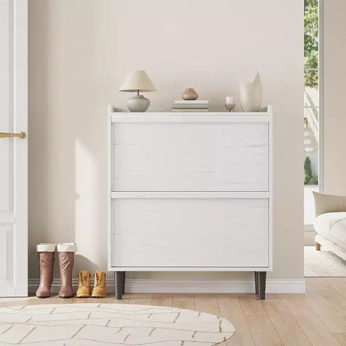 Scarpiera a ribalta a 2 cassetti con ripiano regolabile – Bianco antico / Nero / Grigio / Legno naturale, Contiene 24 paia