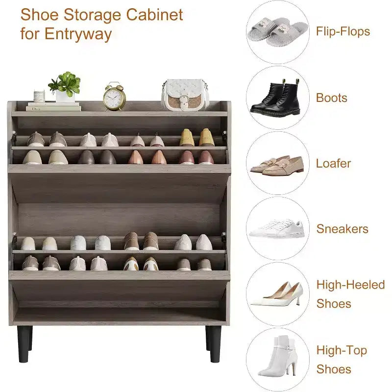 Scarpiera a ribalta a 2 cassetti con ripiano regolabile – Bianco antico / Nero / Grigio / Legno naturale, Contiene 24 paia