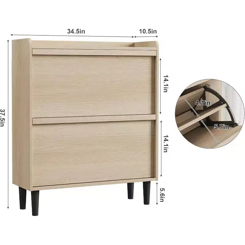 Scarpiera a ribalta a 2 cassetti con ripiano regolabile – Bianco antico / Nero / Grigio / Legno naturale, Contiene 24 paia