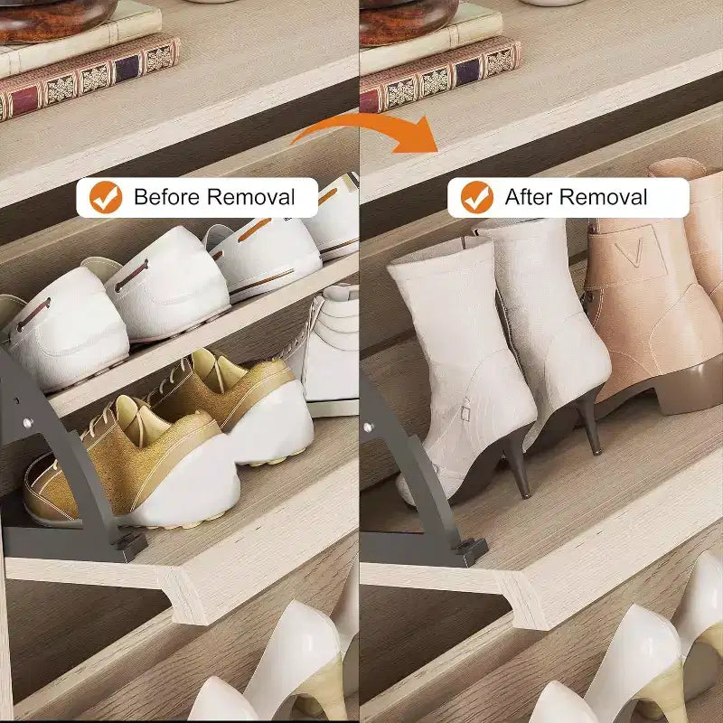 Scarpiera a ribalta a 2 cassetti con ripiano regolabile – Bianco antico / Nero / Grigio / Legno naturale, Contiene 24 paia
