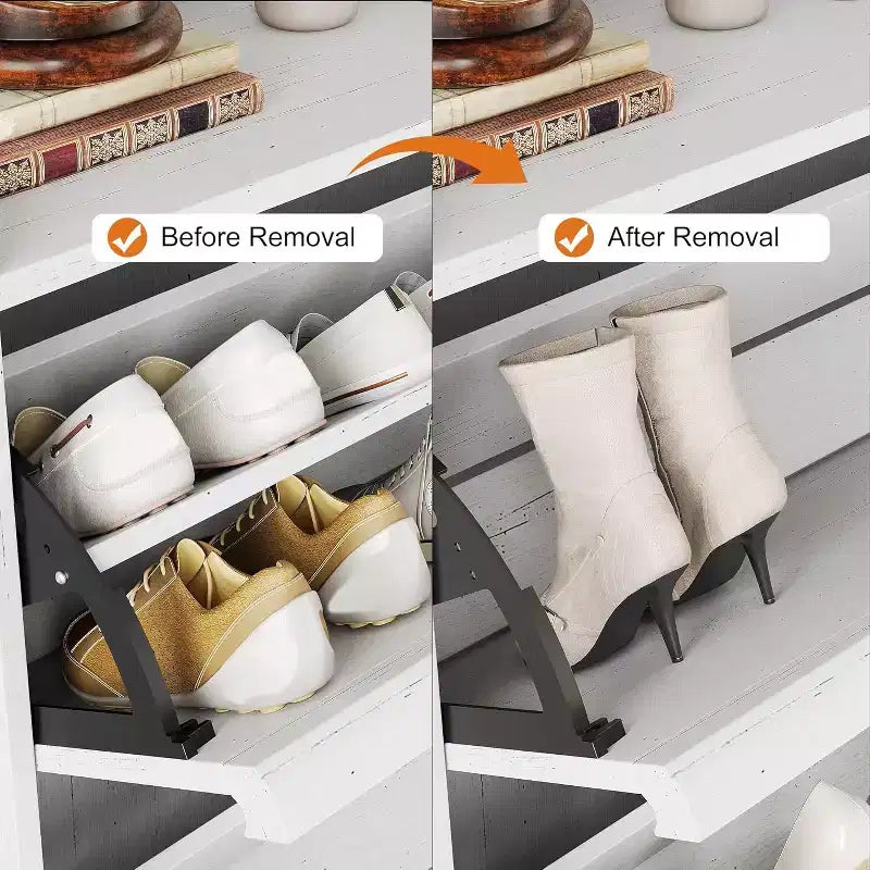 Scarpiera a ribalta a 2 cassetti con ripiano regolabile – Bianco antico / Nero / Grigio / Legno naturale, Contiene 24 paia