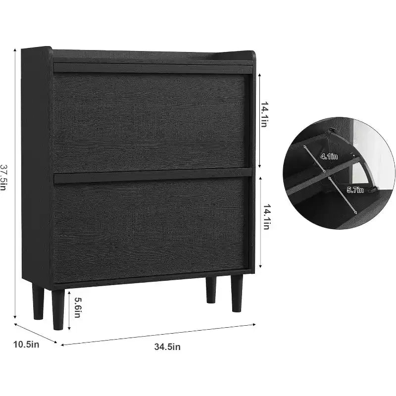 Scarpiera a ribalta a 2 cassetti con ripiano regolabile – Bianco antico / Nero / Grigio / Legno naturale, Contiene 24 paia