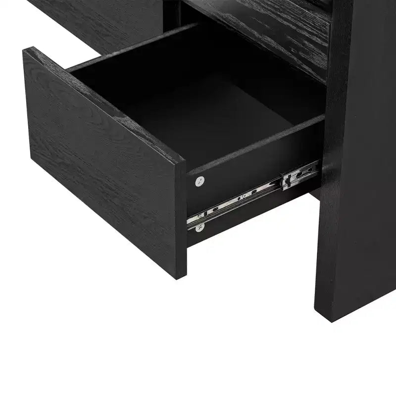 Credenza a 3 ante e 3 cassetti con ripiano semichiuso, color naturale/blu marino