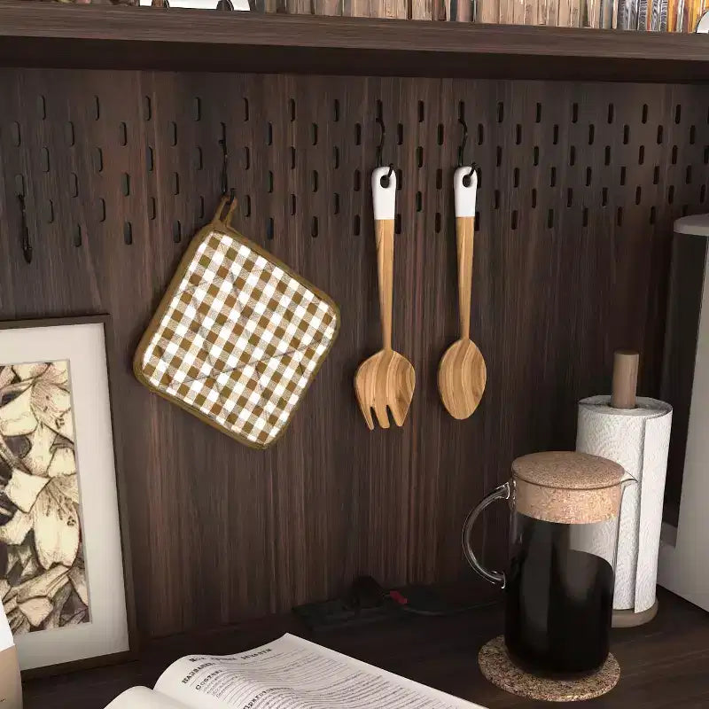 Mobile dispensa da cucina in legno nero/noce con ante in vetro e base per microonde, 3 ante