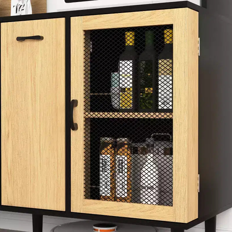 Mobile dispensa da cucina in legno nero/noce con ante in vetro e base per microonde, 3 ante