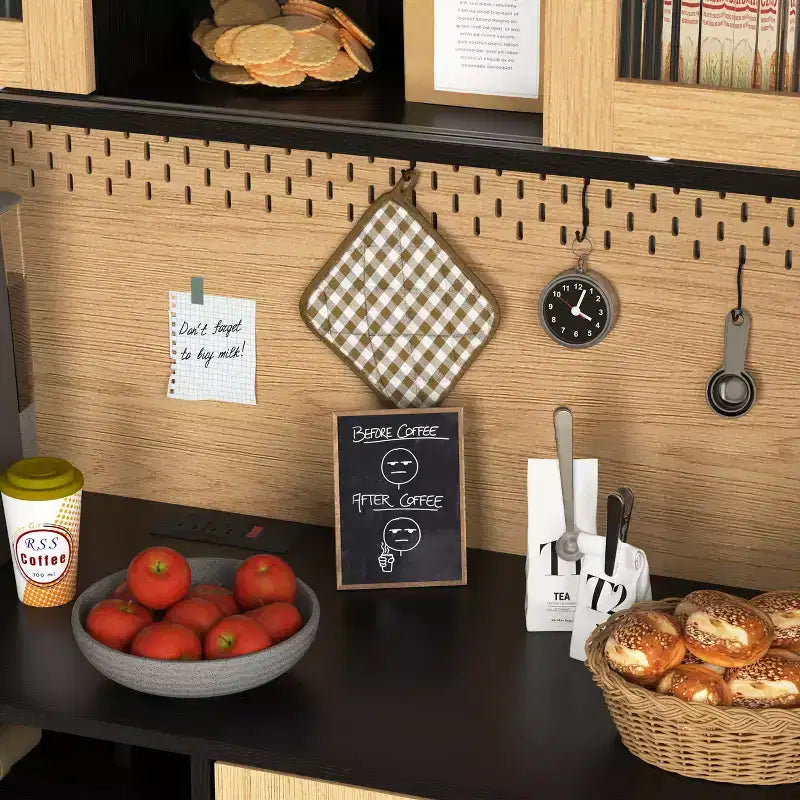 Mobile dispensa da cucina in legno nero/noce con ante in vetro e base per microonde, 3 ante