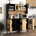 Mobile dispensa da cucina in legno nero/noce con ante in vetro e base per microonde, 3 ante