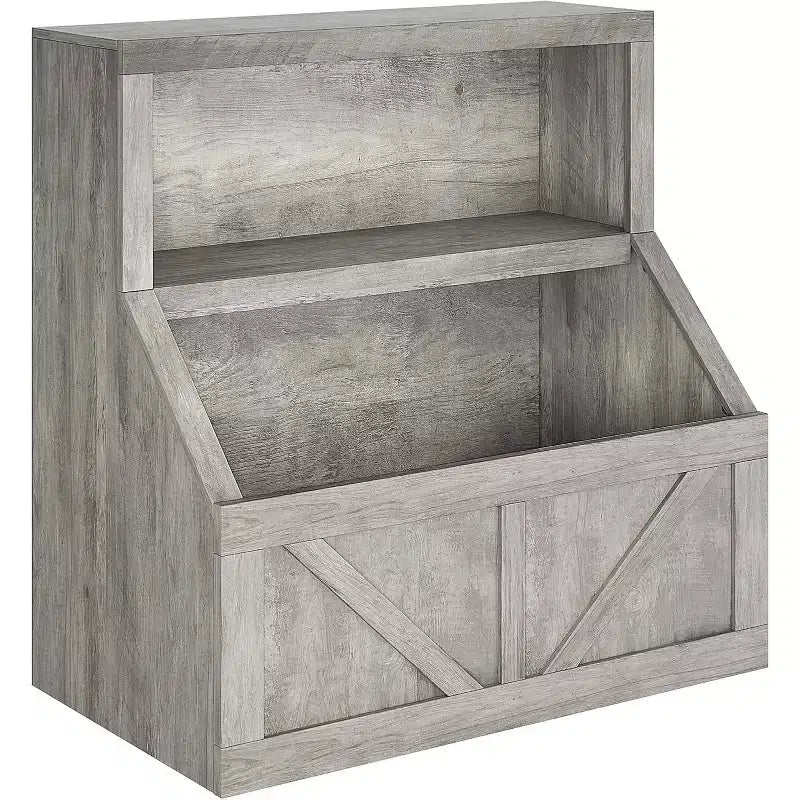 Libreria e armadietto portagiochi per bambini a 2 ripiani bianco antico/grigio/bianco, 1 bambino