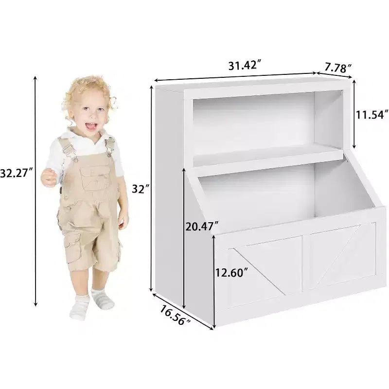 Libreria e armadietto portagiochi per bambini a 2 ripiani bianco antico/grigio/bianco, 1 bambino