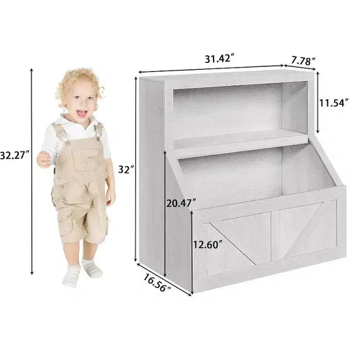 Libreria e armadietto portagiochi per bambini a 2 ripiani bianco antico/grigio/bianco, 1 bambino