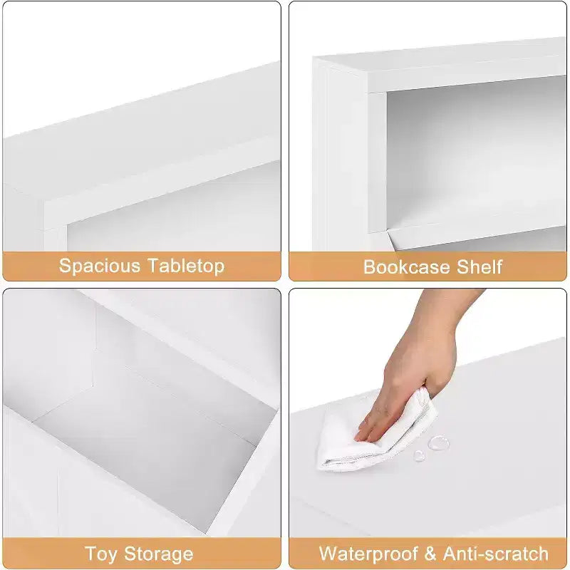 Libreria e armadietto portagiochi per bambini a 2 ripiani bianco antico/grigio/bianco, 1 bambino