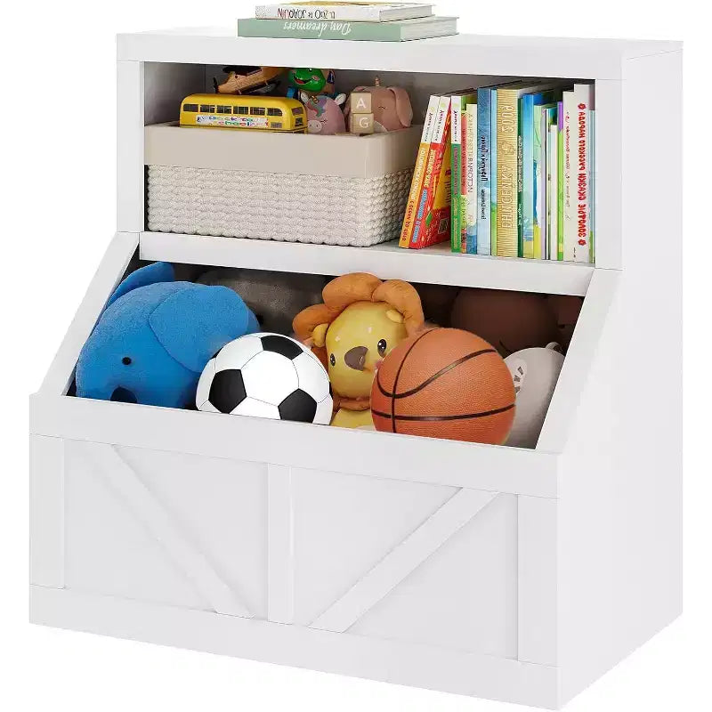 Libreria e armadietto portagiochi per bambini a 2 ripiani bianco antico/grigio/bianco, 1 bambino