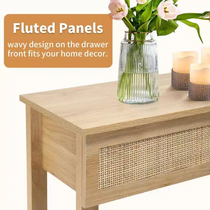 Consolle da ingresso a 2 livelli con 3 cassetti in rattan beige