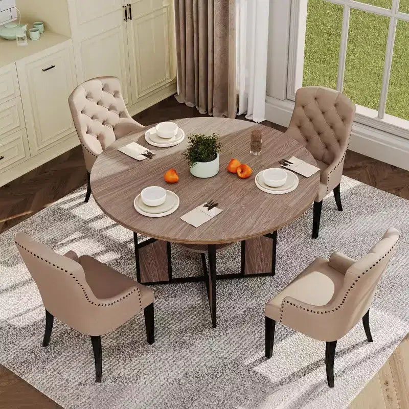 Tavolo da Pranzo Rotondo 151 cm, Stile Industriale, 4-6 Posti – Legno/Nero o Noce